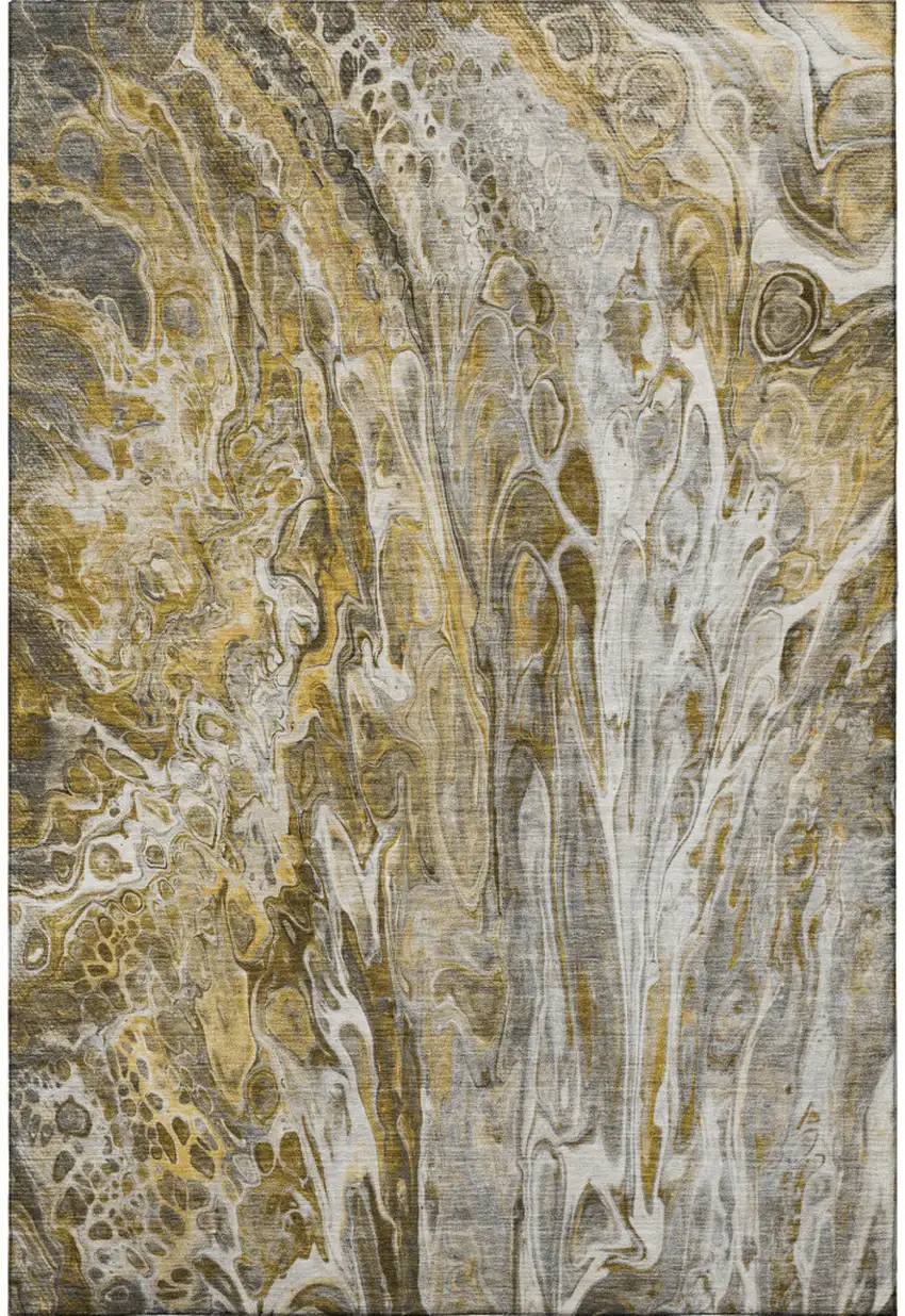 Brown Gray And Ivory Abstract Washable Area Rug With UV Protection Photo 3