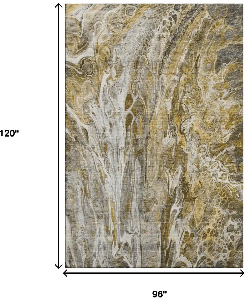 Brown Gray And Ivory Abstract Washable Area Rug With UV Protection Photo 7