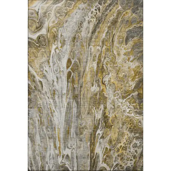 Brown Gray And Ivory Abstract Washable Area Rug With UV Protection Photo 1