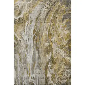 Photo of Brown Gray And Ivory Abstract Washable Area Rug With UV Protection