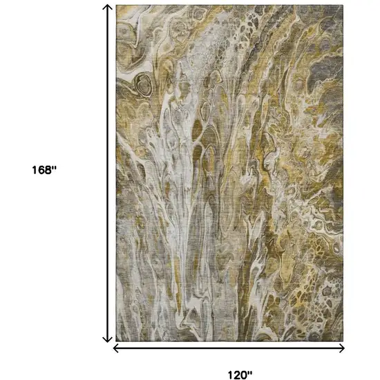 Brown Gray And Ivory Abstract Washable Area Rug With UV Protection Photo 5