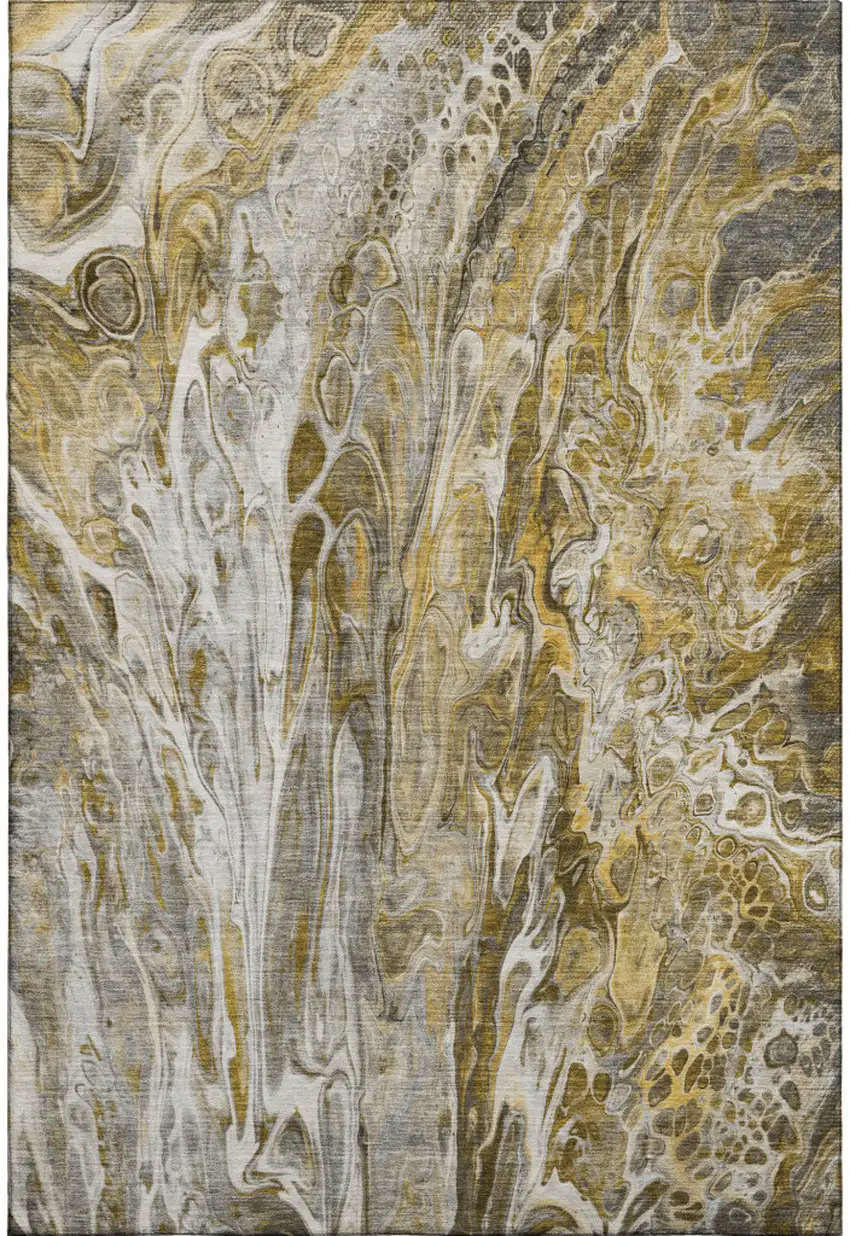Brown Gray And Ivory Abstract Washable Area Rug With UV Protection Photo 1