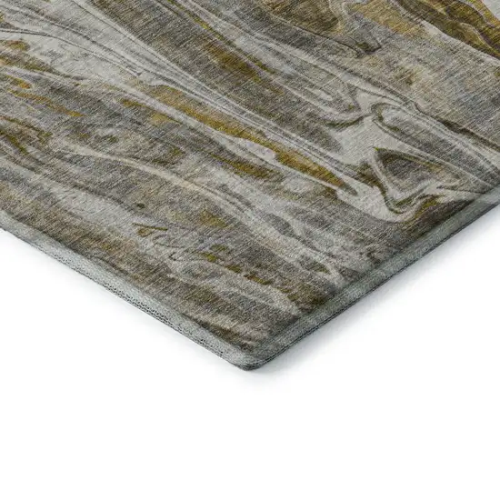 Brown Gray And Ivory Abstract Washable Area Rug With UV Protection Photo 7