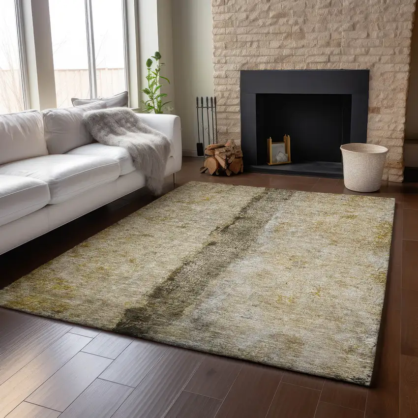 Brown Gray And Ivory Abstract Washable Area Rug With UV Protection Photo 1