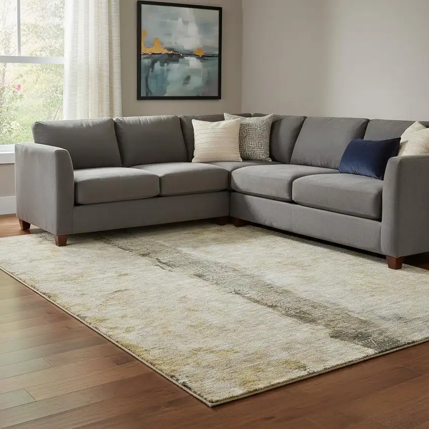 Brown Gray And Ivory Abstract Washable Area Rug With UV Protection Photo 1