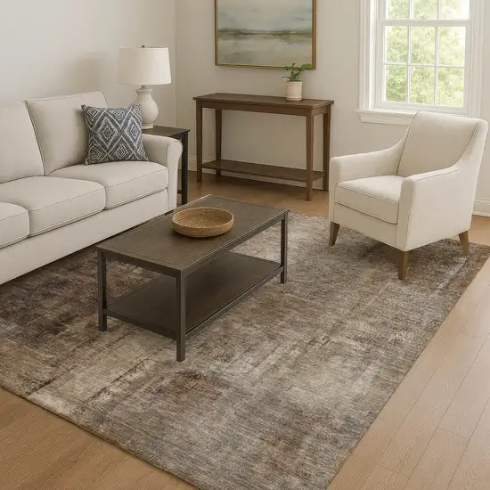 Brown Gray And Ivory Abstract Washable Area Rug With UV Protection Photo 6