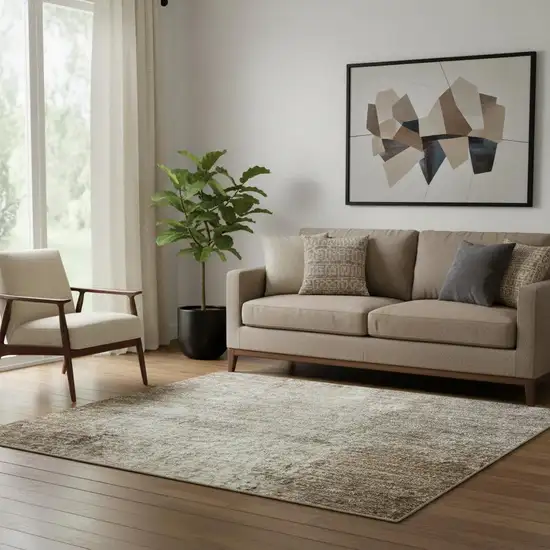 Brown Gray And Ivory Abstract Washable Area Rug With UV Protection Photo 2