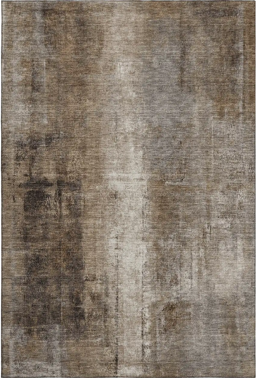 Brown Gray And Ivory Abstract Washable Area Rug With UV Protection Photo 6