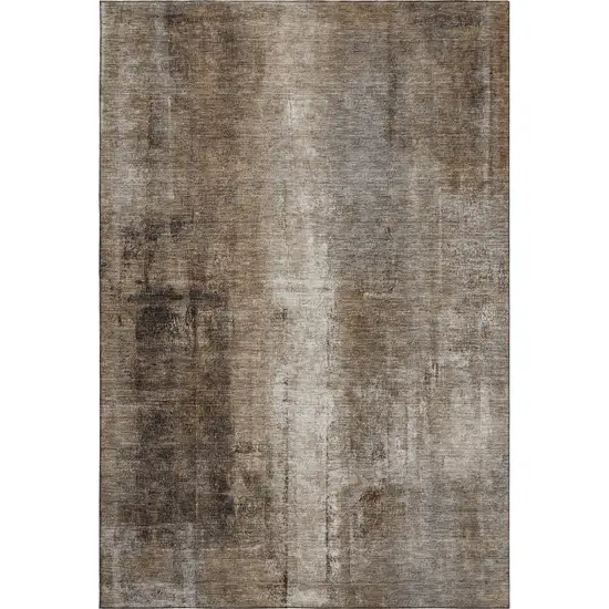 Brown Gray And Ivory Abstract Washable Area Rug With UV Protection Photo 7