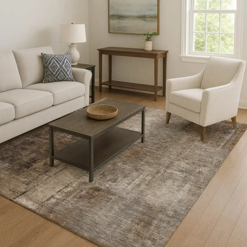 Brown Gray And Ivory Abstract Washable Area Rug With UV Protection Photo 6