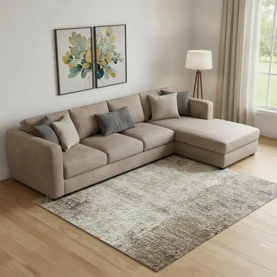 Brown Gray And Ivory Abstract Washable Area Rug With UV Protection Photo 2