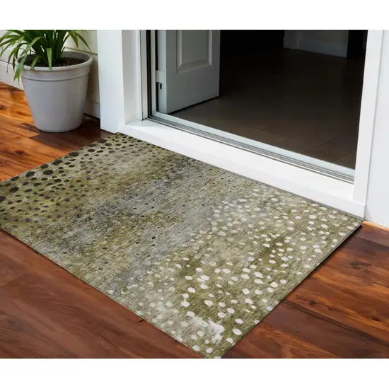 Brown Gray And Ivory Abstract Washable Indoor Outdoor Area Rug Photo 1