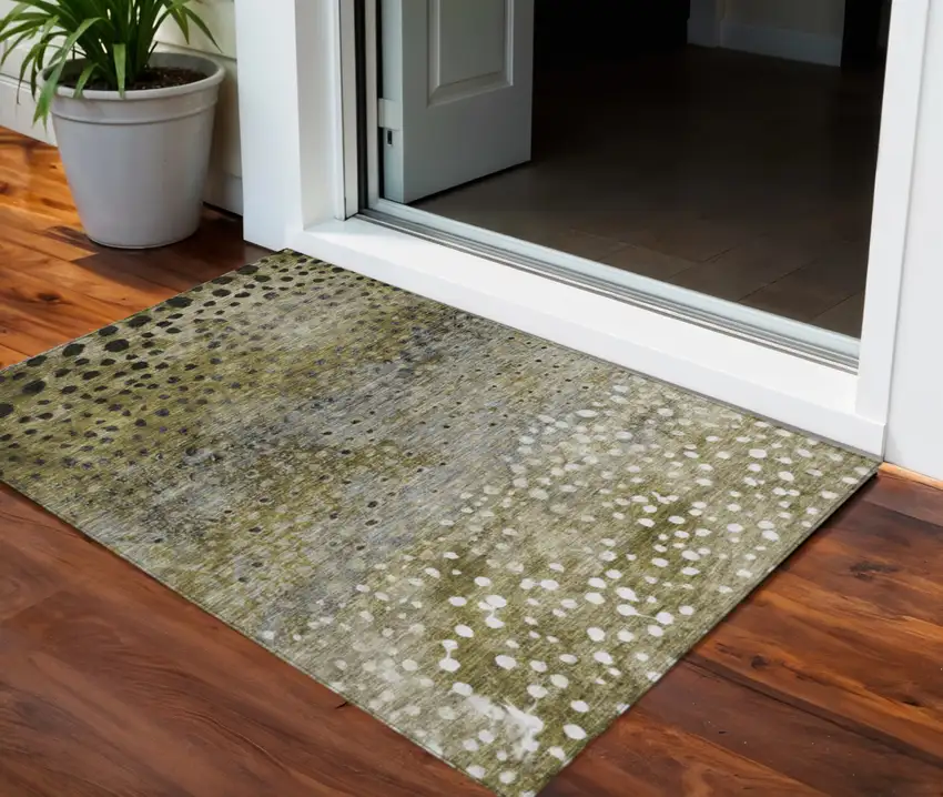 Brown Gray And Ivory Abstract Washable Indoor Outdoor Area Rug Photo 1