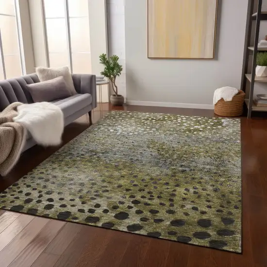 Brown Gray And Ivory Abstract Washable Indoor Outdoor Area Rug Photo 9