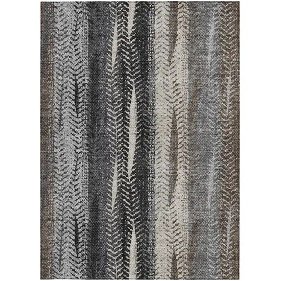 Brown Gray And Ivory Botanical Leaves Washable Indoor Outdoor Area Rug Photo 5