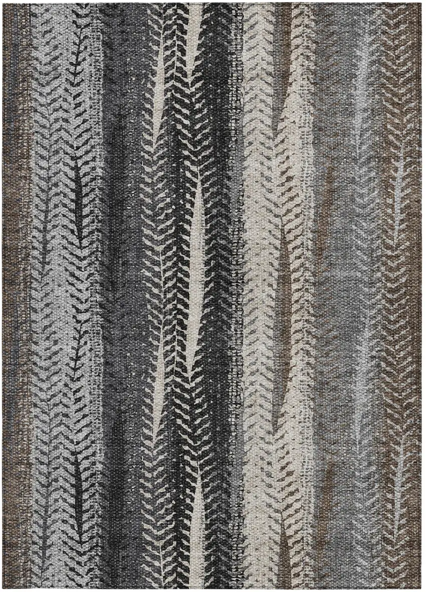 Brown Gray And Ivory Botanical Leaves Washable Indoor Outdoor Area Rug Photo 5