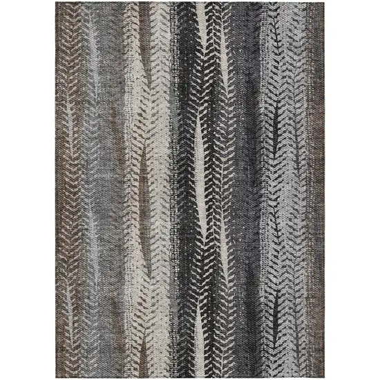 Brown Gray And Ivory Botanical Leaves Washable Indoor Outdoor Area Rug Photo 2
