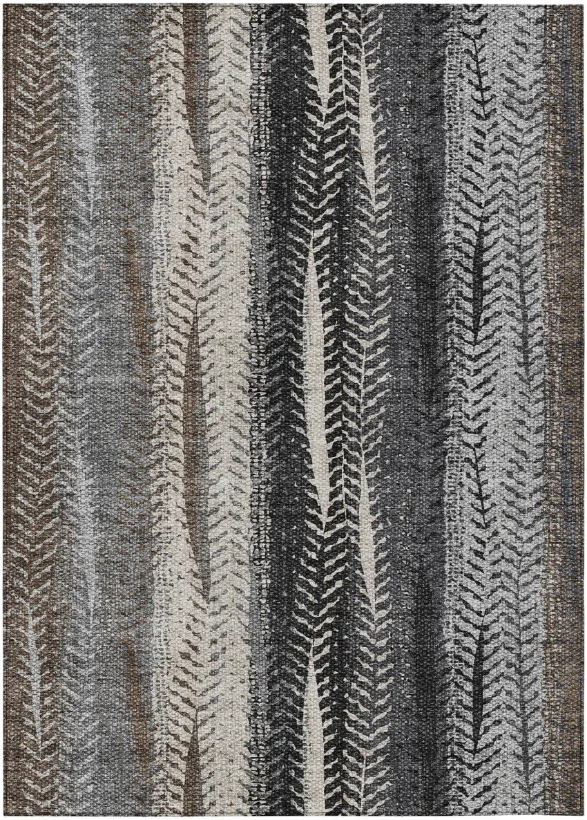 Brown Gray And Ivory Botanical Leaves Washable Indoor Outdoor Area Rug Photo 2