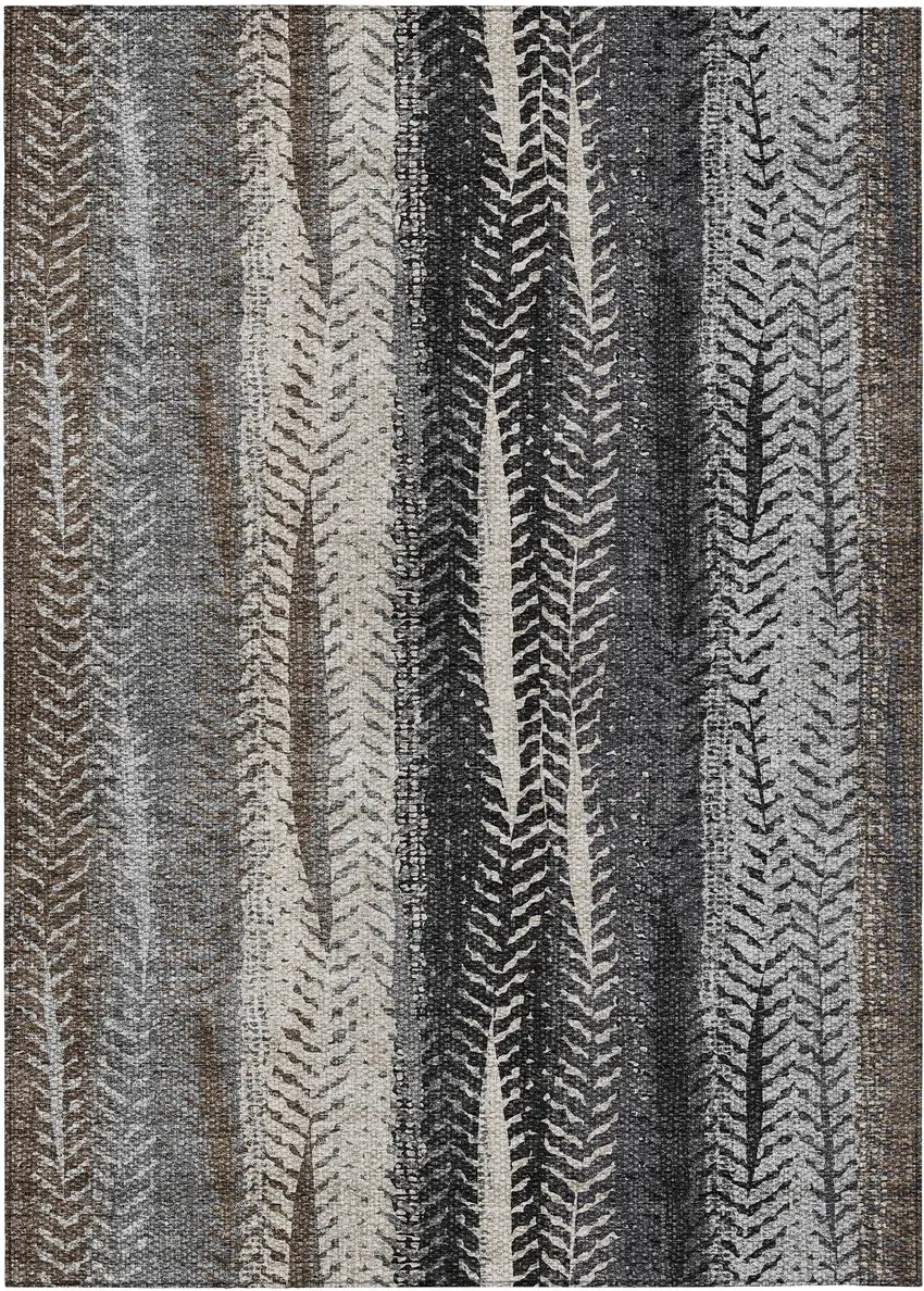Brown Gray And Ivory Botanical Leaves Washable Indoor Outdoor Area Rug Photo 2