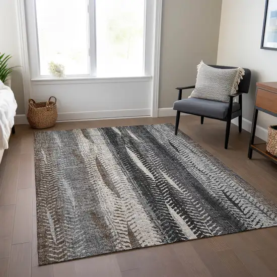 Brown Gray And Ivory Botanical Leaves Washable Indoor Outdoor Area Rug Photo 7