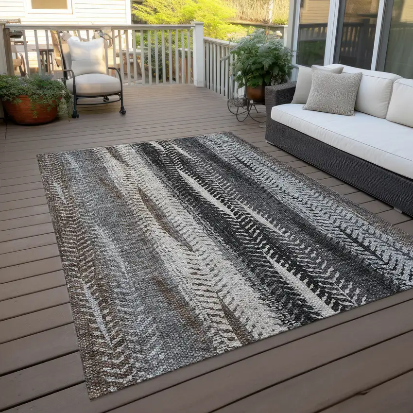 Brown Gray And Ivory Botanical Leaves Washable Indoor Outdoor Area Rug Photo 6