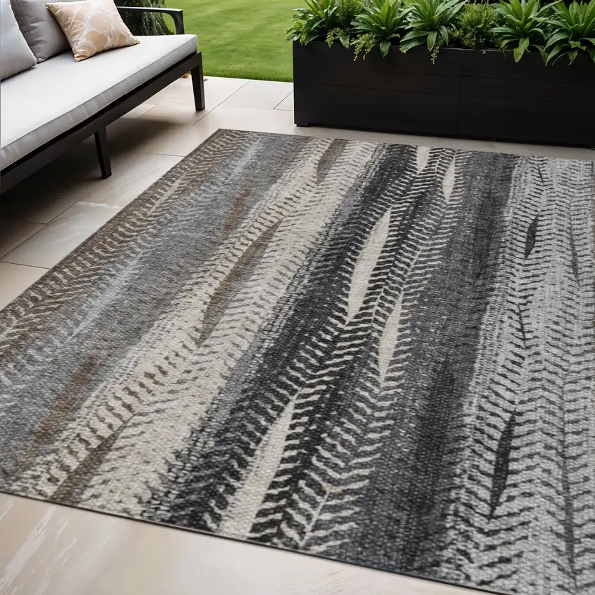 Brown Gray And Ivory Botanical Leaves Washable Indoor Outdoor Area Rug Photo 1