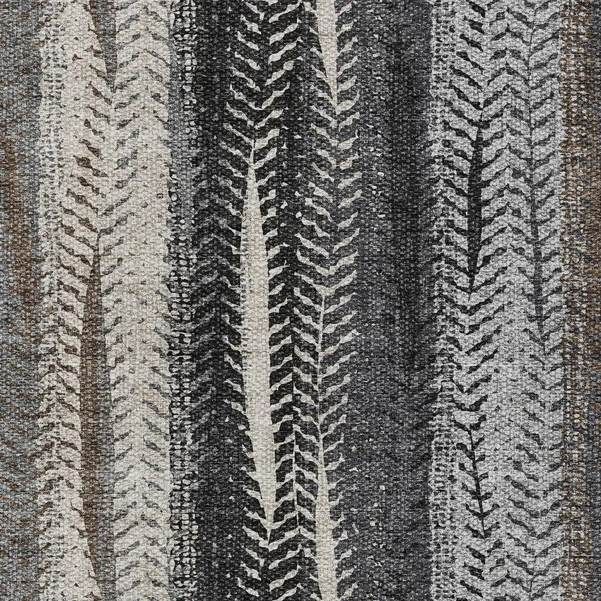 Brown Gray And Ivory Botanical Leaves Washable Indoor Outdoor Area Rug Photo 5
