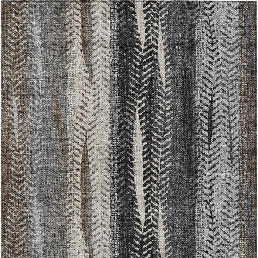 Brown Gray And Ivory Botanical Leaves Washable Indoor Outdoor Area Rug Photo 6