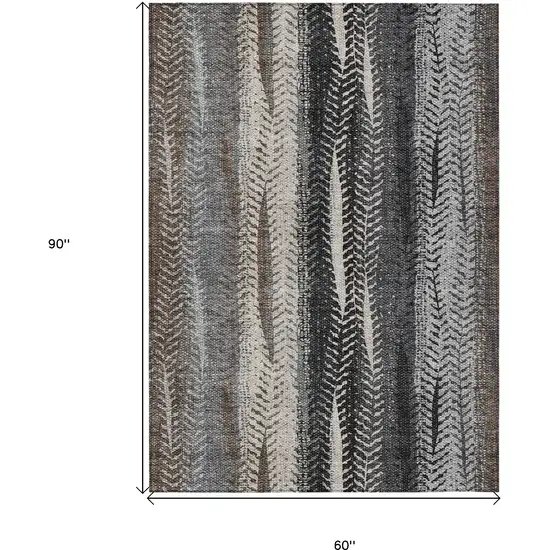 Brown Gray And Ivory Botanical Leaves Washable Indoor Outdoor Area Rug Photo 3