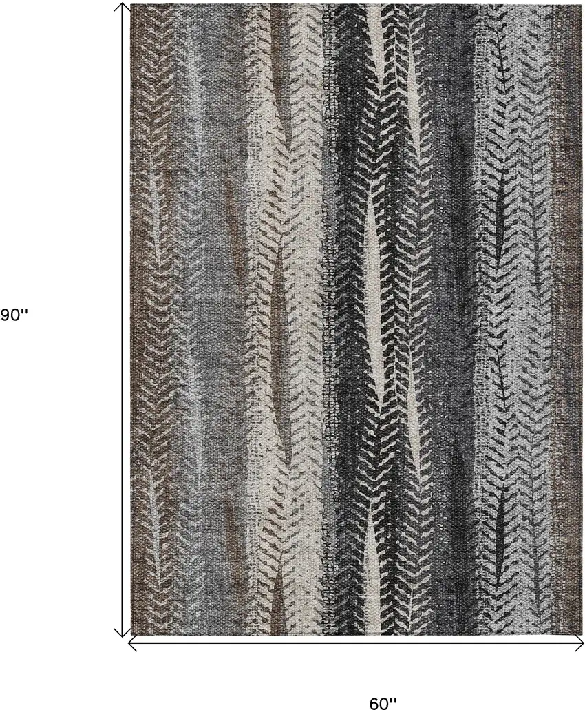 Brown Gray And Ivory Botanical Leaves Washable Indoor Outdoor Area Rug Photo 3