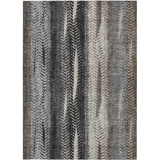 Brown Gray And Ivory Botanical Leaves Washable Indoor Outdoor Area Rug Photo 6