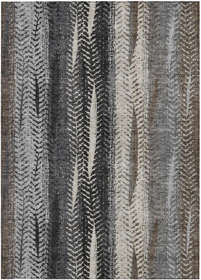 Brown Gray And Ivory Botanical Leaves Washable Indoor Outdoor Area Rug Photo 6