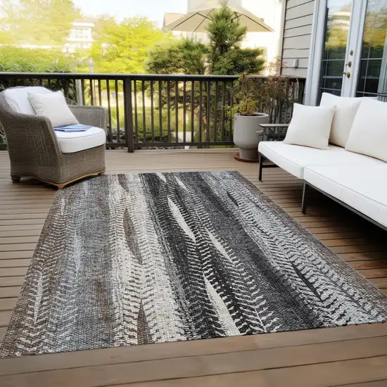 Brown Gray And Ivory Botanical Leaves Washable Indoor Outdoor Area Rug Photo 9