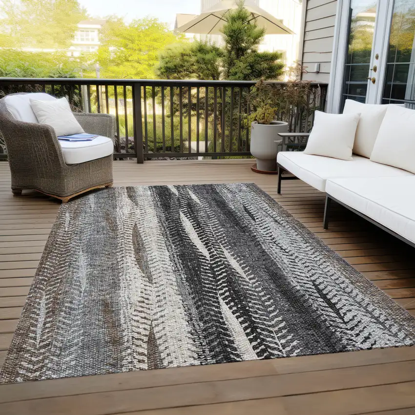 Brown Gray And Ivory Botanical Leaves Washable Indoor Outdoor Area Rug Photo 9
