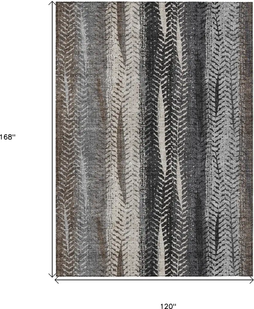 Brown Gray And Ivory Botanical Leaves Washable Indoor Outdoor Area Rug Photo 3