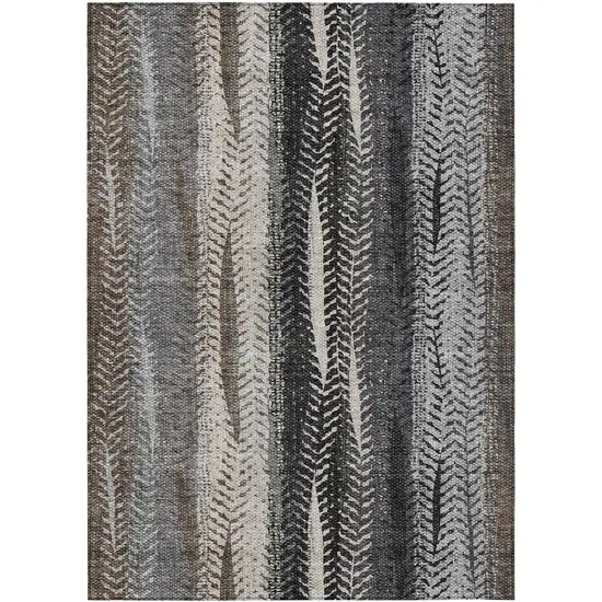 Brown Gray And Ivory Botanical Leaves Washable Indoor Outdoor Area Rug Photo 2