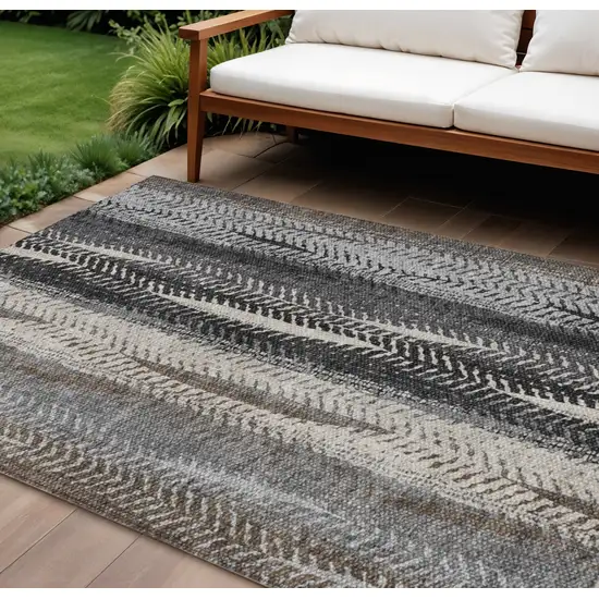 Brown Gray And Ivory Botanical Leaves Washable Indoor Outdoor Area Rug Photo 1