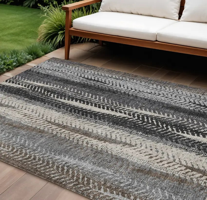 Brown Gray And Ivory Botanical Leaves Washable Indoor Outdoor Area Rug Photo 1