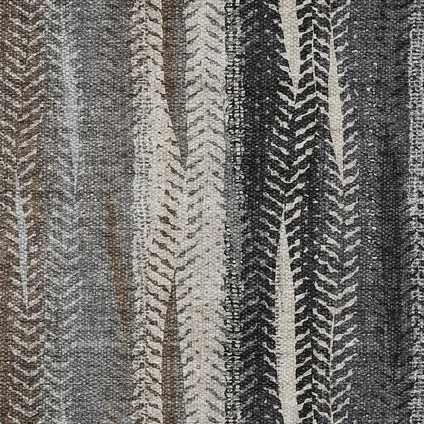Brown Gray And Ivory Botanical Leaves Washable Indoor Outdoor Area Rug Photo 5