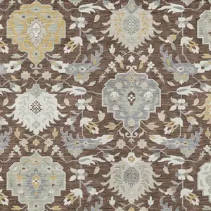 Photo of Brown Gray And Ivory Damask Washable Indoor Outdoor Area Rug