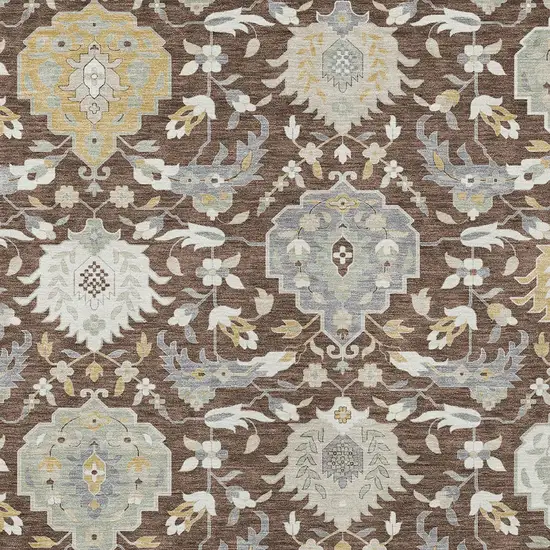 Brown Gray And Ivory Damask Washable Indoor Outdoor Area Rug Photo 6