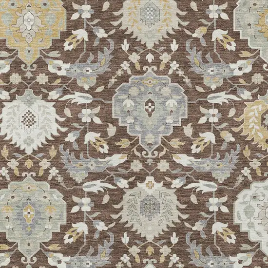 Brown Gray And Ivory Damask Washable Indoor Outdoor Area Rug Photo 6
