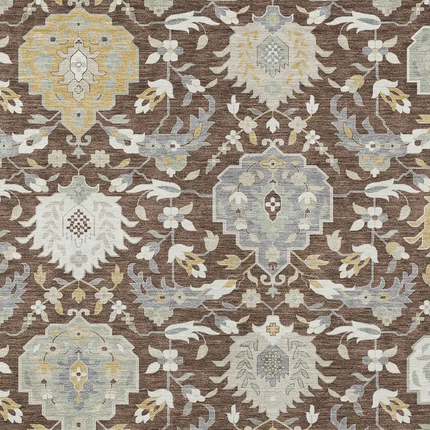 Brown Gray And Ivory Damask Washable Indoor Outdoor Area Rug Photo 6