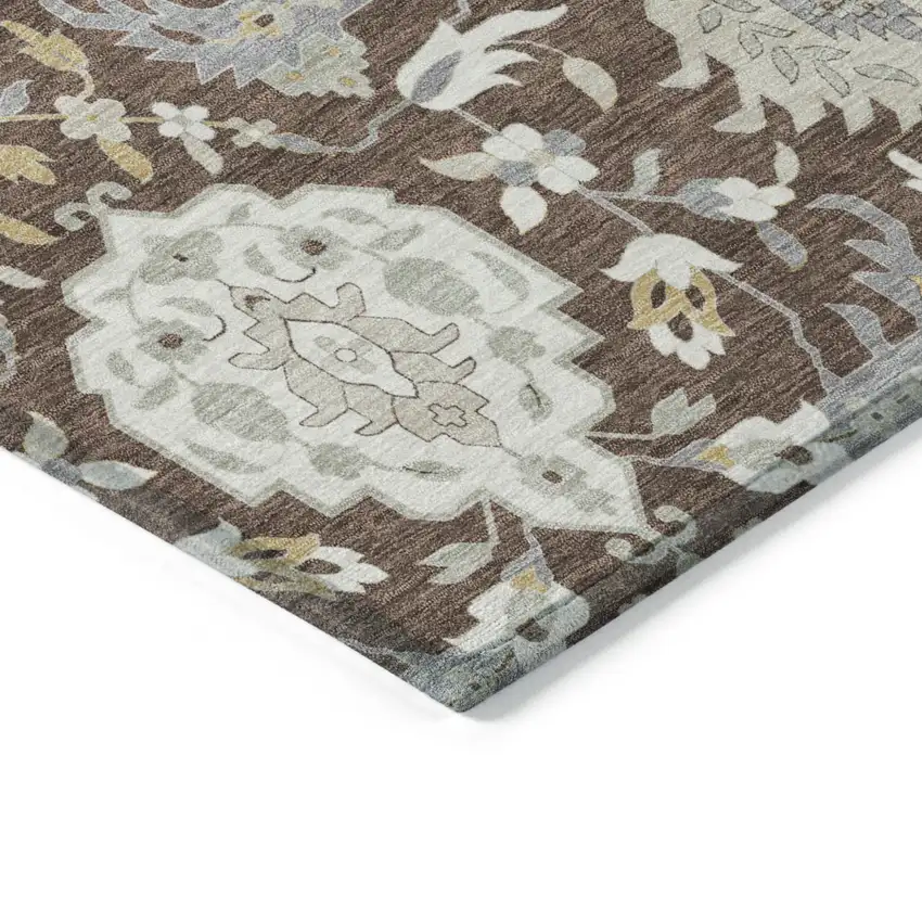 Brown Gray And Ivory Damask Washable Indoor Outdoor Area Rug Photo 5