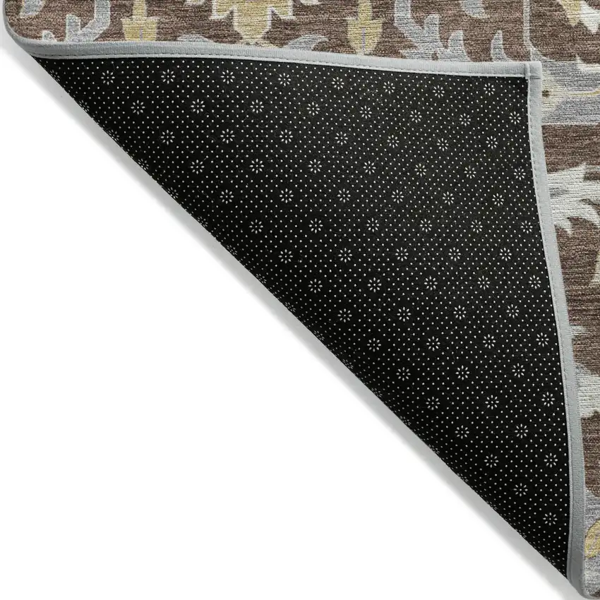 Brown Gray And Ivory Damask Washable Indoor Outdoor Area Rug Photo 4