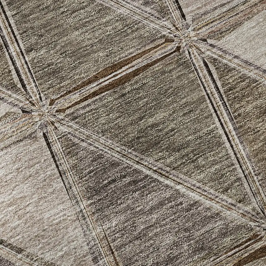 Brown Gray And Ivory Geometric Washable Area Rug With UV Protection Photo 9