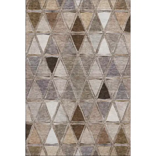 Brown Gray And Ivory Geometric Washable Area Rug With UV Protection Photo 1