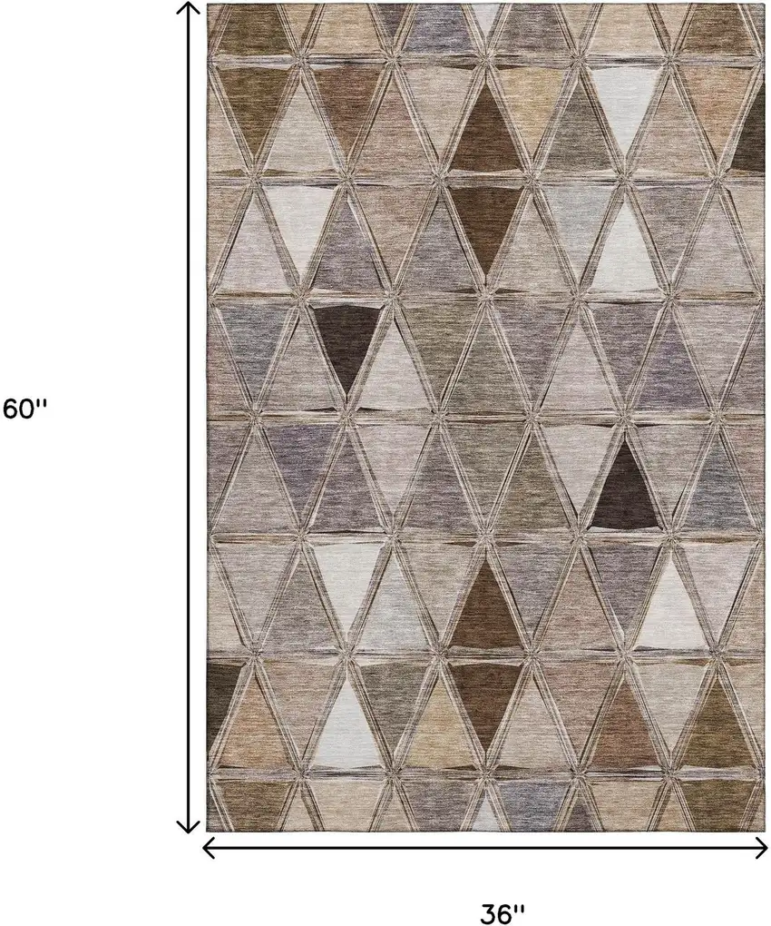Brown Gray And Ivory Geometric Washable Area Rug With UV Protection Photo 5
