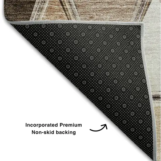 Brown Gray And Ivory Geometric Washable Area Rug With UV Protection Photo 7
