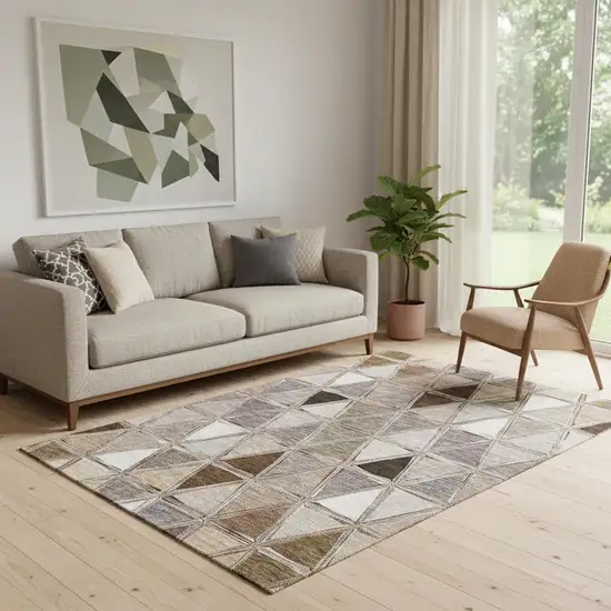 Brown Gray And Ivory Geometric Washable Area Rug With UV Protection Photo 1